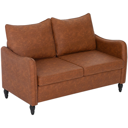 55" Loveseat Sofa, 2 Seater with Wood Legs, PU Leather, Brown 2-Seater Sofas Brown at Gallery Canada