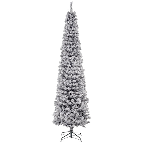 7.5ft Flocked Pencil Christmas Tree, Realistic Branch Tips, Black
