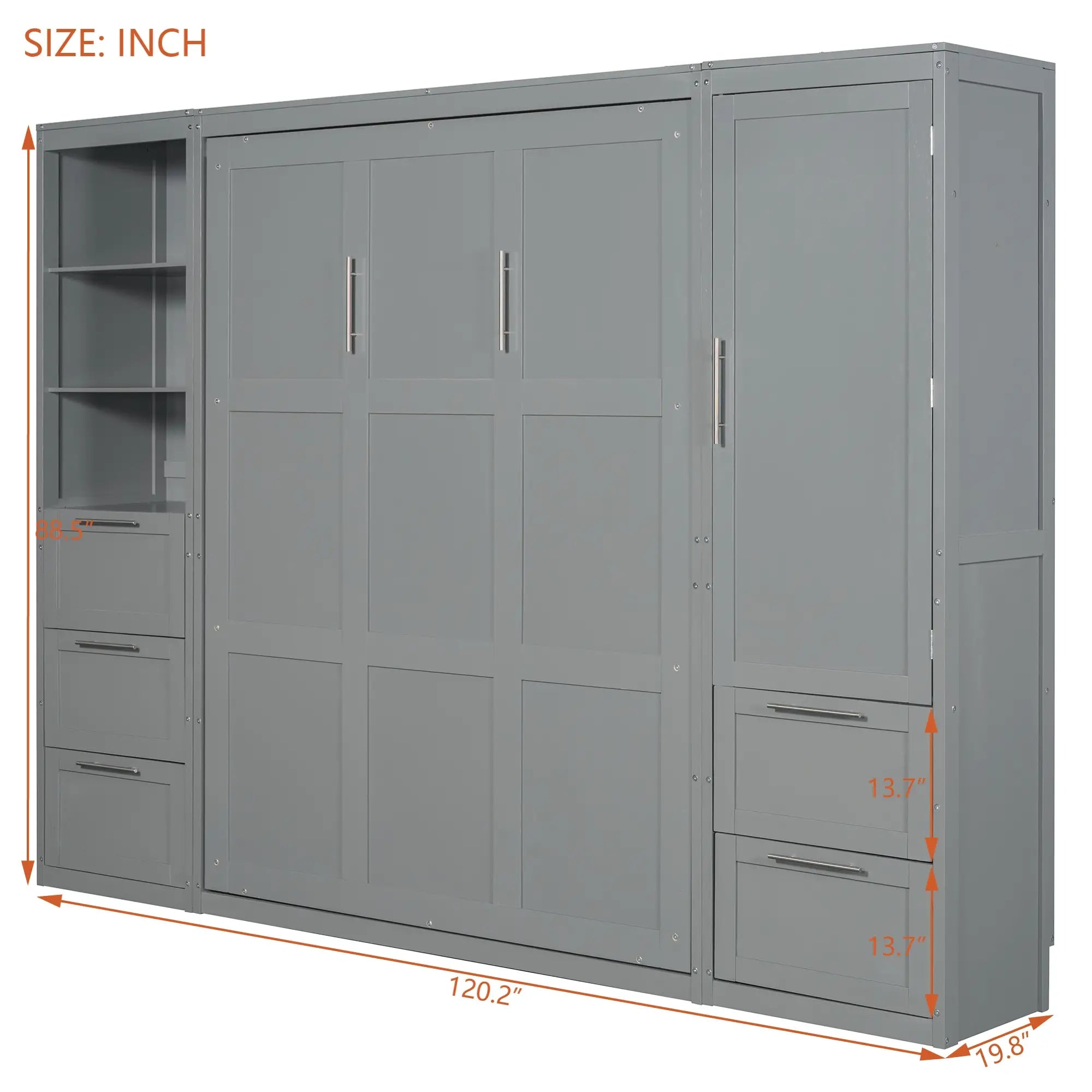 Murphy Bed with Closet, Drawers, Shelves, 120