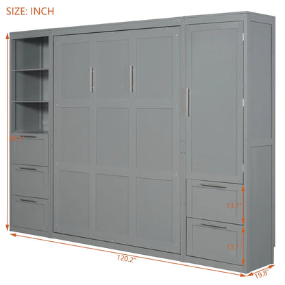 Murphy Bed with Closet, Drawers, Shelves, 120" L x 20" W x 88.5" H, Grey Bed Frames at Gallery Canada