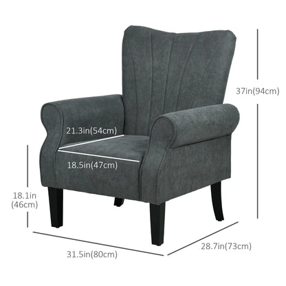 Modern Fabric Armchair, Wood Legs, Living Room, Bedroom, Dark Grey Accent Chairs at Gallery Canada
