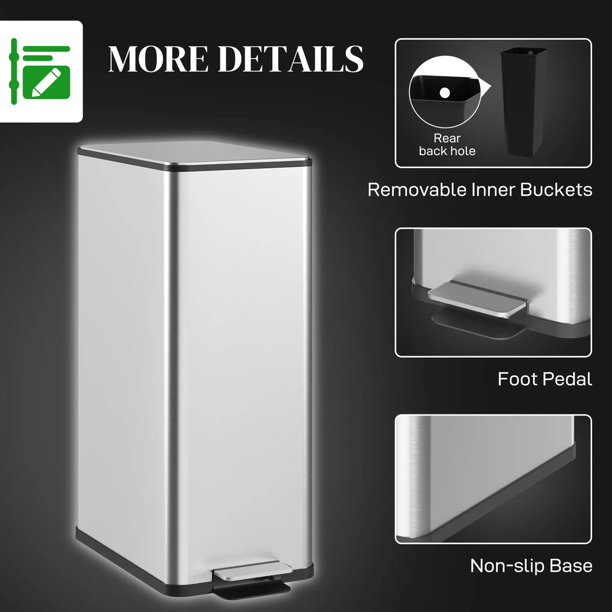5.3 Gallon Stainless Steel Garbage Can, Soft-Close Lid, Foot Pedal, Silver Household Supplies at Gallery Canada