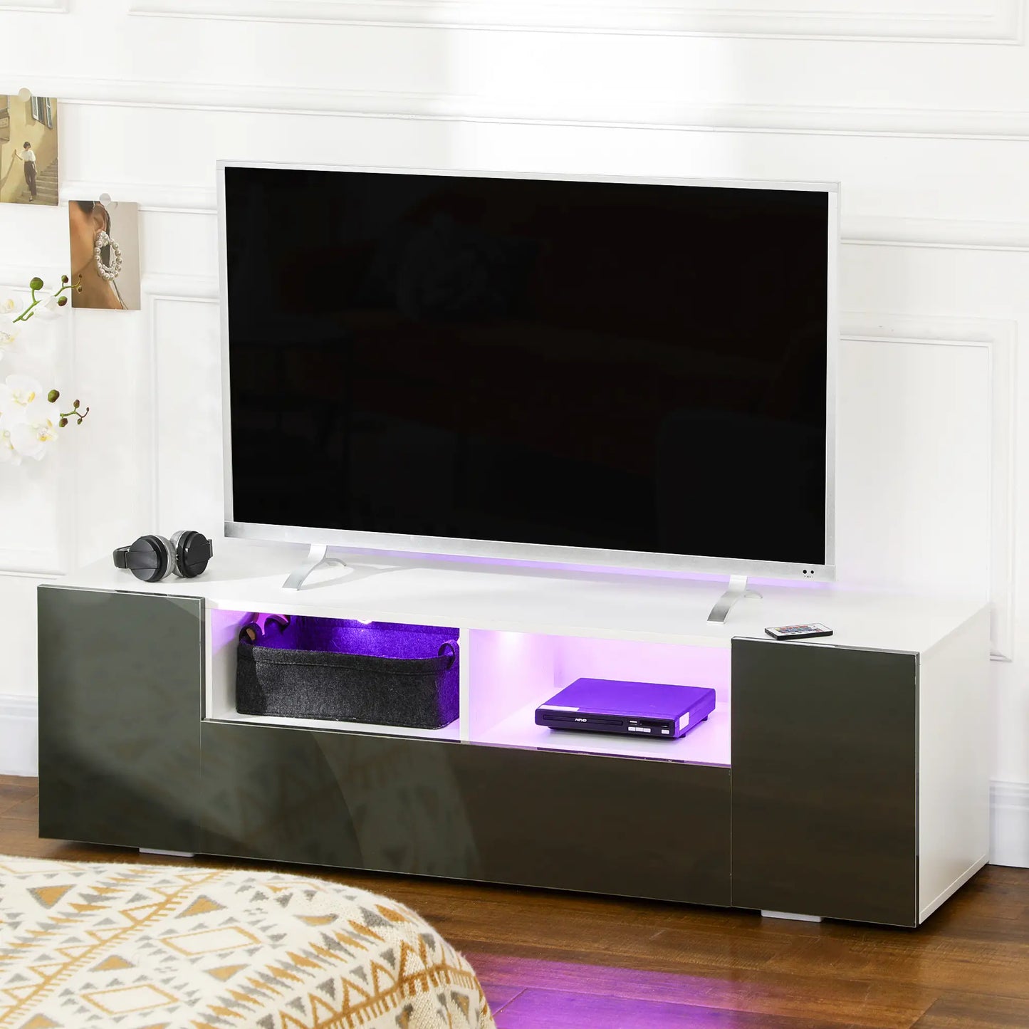 TV Stand for 60" TVs, LED Lights, Storage Shelves, 53.9" x 13.8" x 16.5", Grey TV Stands at Gallery Canada