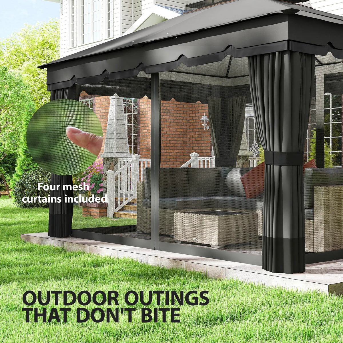 10' x 12' Double Roof Patio Gazebo Canopy With Netting, Curtains Gazebos at Gallery Canada