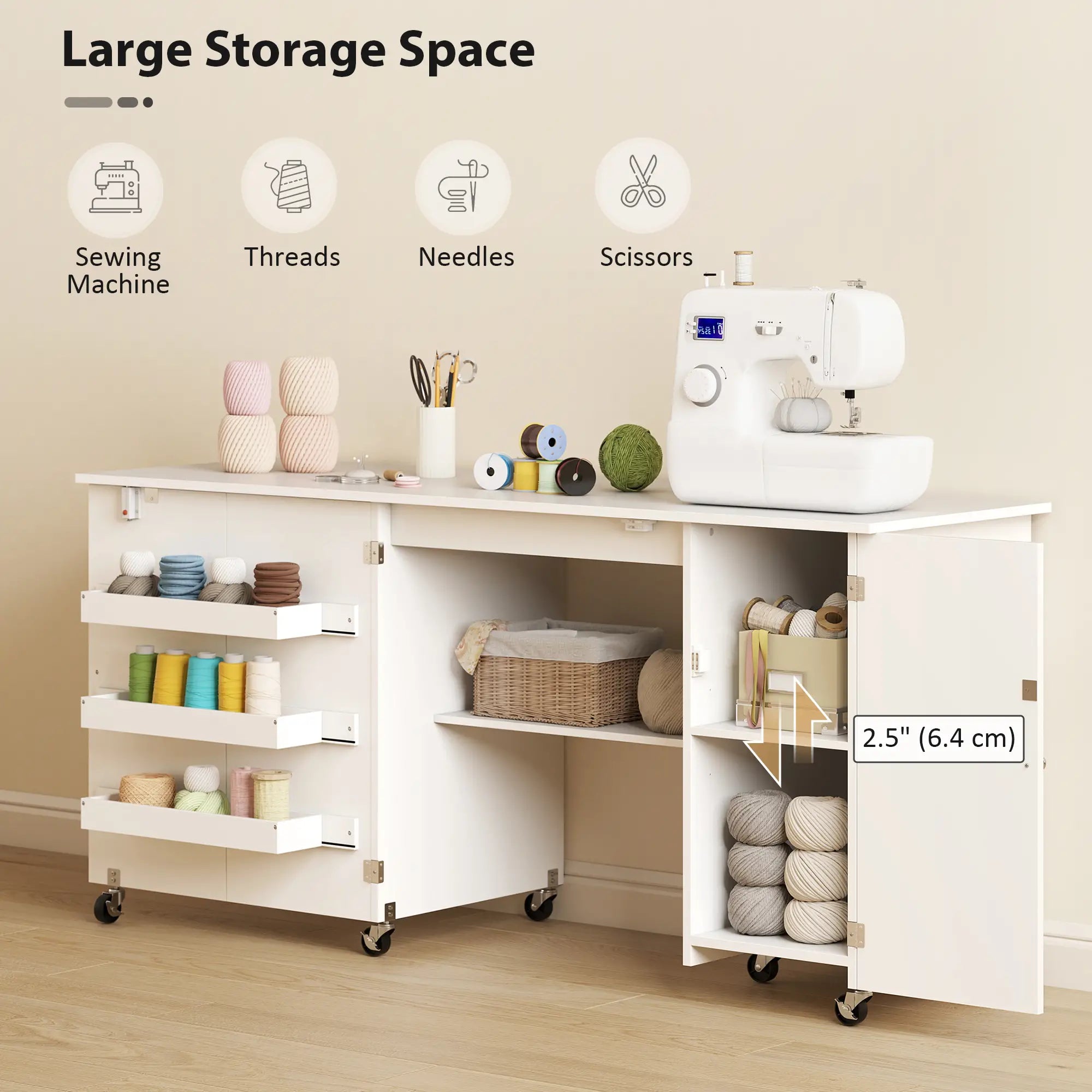 Sewing Machine Table, Drop Leaf, 2 Doors, Adjustable Shelf, White Sewing Cabinets at Gallery Canada