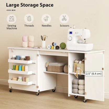 Sewing Machine Table, Drop Leaf, 2 Doors, Adjustable Shelf, White Sewing Cabinets at Gallery Canada
