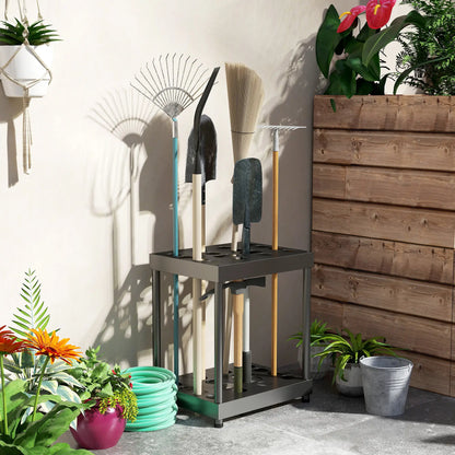 Heavy-Duty Metal Garden Tool Storage Rack, 16 Tool Organizer