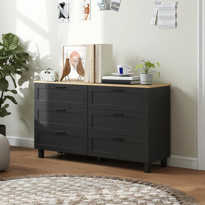 47" Wide Chest Of Drawers, Modern Dresser, 6 Drawers, Wood Legs, Black Storage Cabinets at Gallery Canada