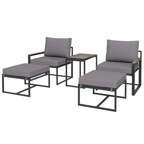 5-Piece Outdoor Patio Furniture Set, Small Sofa with Ottomans, Cushions, Grey