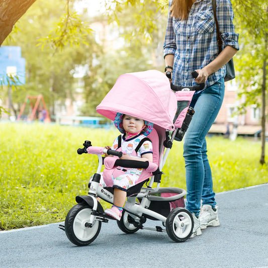 6 in 1 Toddler Tricycle, 1-5 Years, Parent Push Handle, Pink Tricycles for Kids Pink and White at Gallery Canada
