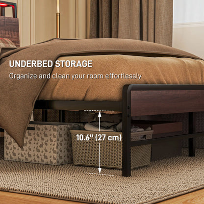 Queen Size Bed Frame with LED Lights, Charging Station, Storage Headboard, Walnut Bedroom Furniture at Gallery Canada