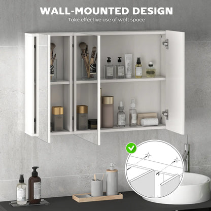 35" x 24" Wall Mounted Mirror Cabinet, 3 Doors, Adjustable Shelves, White Mirror Medicine Cabinets at Gallery Canada