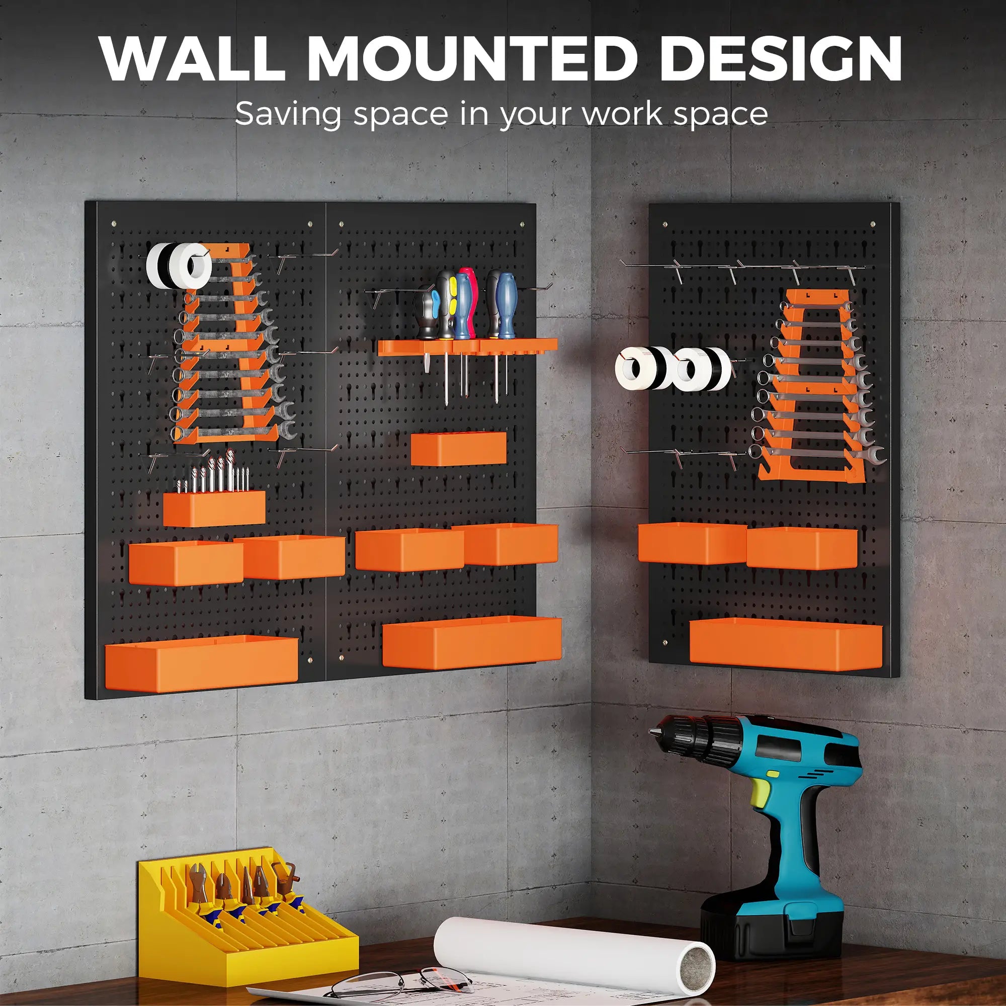 33 Piece Metal Pegboard Panels, Peg Board with 16 Hooks, Bins and Racks, Black and Orange Tool Organizers at Gallery Canada
