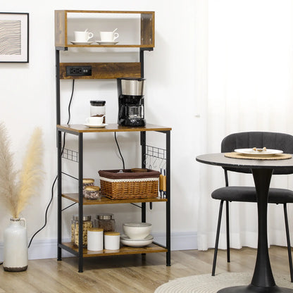 Baker's Rack with Charging Station, Microwave Shelf, Rustic Brown Storage Cabinets at Gallery Canada