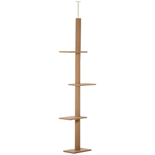 100" Floor To Ceiling Cat Tree, 3 Perches, Activity Center, Light Brown Floor to Ceiling Cat Trees Light Brown at Gallery Canada