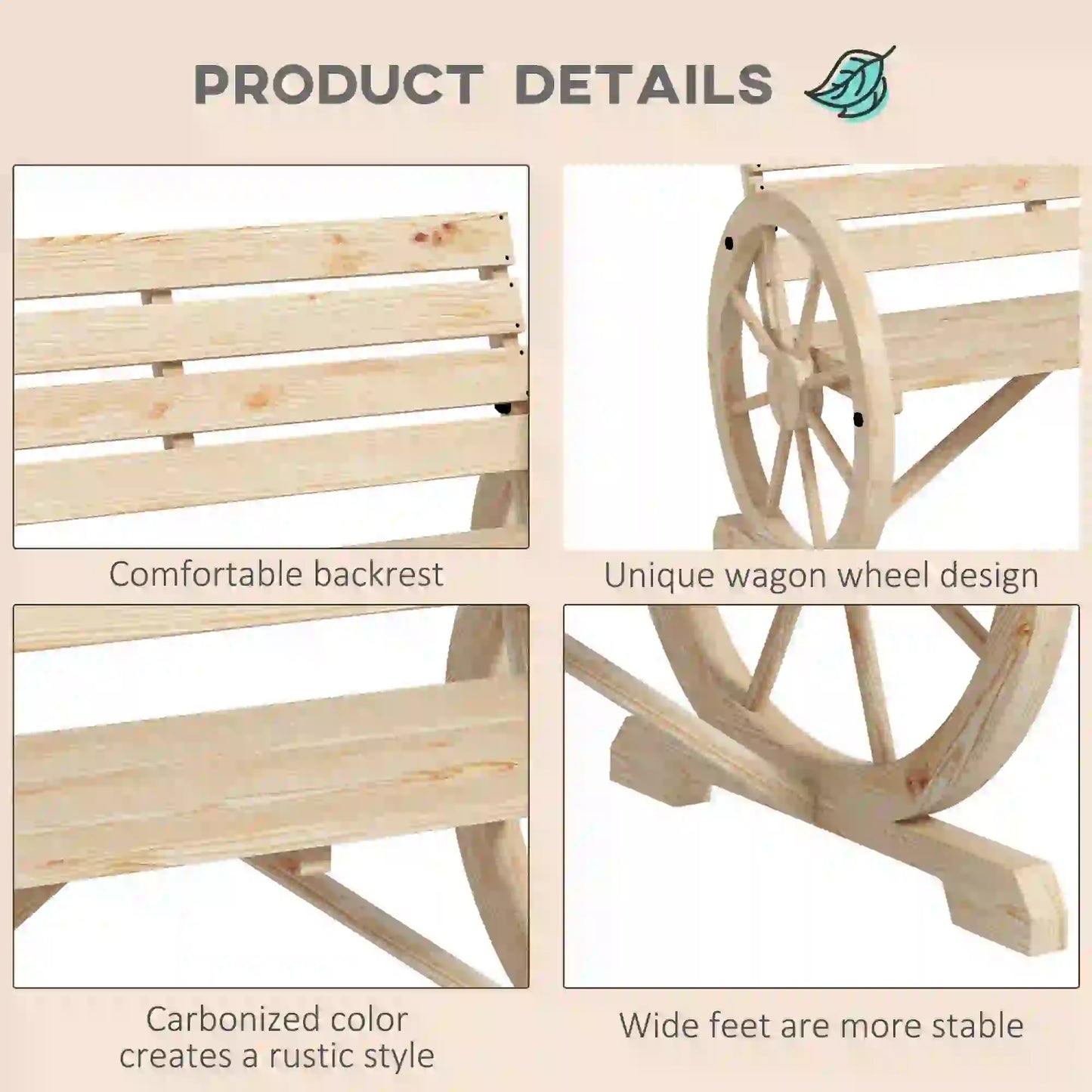 42" Wood Wagon Wheel Bench, Rustic Loveseat, Natural Wood Outdoor Benches at Gallery Canada