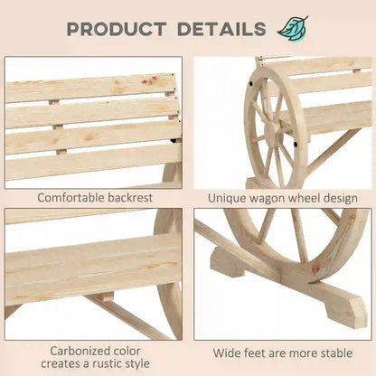 42" Wood Wagon Wheel Bench, Rustic Loveseat, Natural Wood Outdoor Benches at Gallery Canada