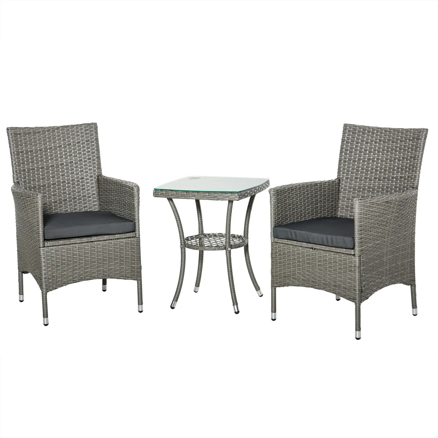 3-Piece Wicker Patio Set, Rattan Bistro with Glass Table, Grey Bistro Sets Grey Rattan, Grey Cushion at Gallery Canada