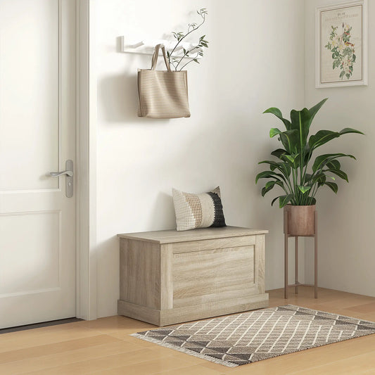 31.5 Inches Storage Chest, Wooden Trunk with Safety Hinge, Natural Wood Grain Storage Cabinets Natural Wood Grain at Gallery Canada