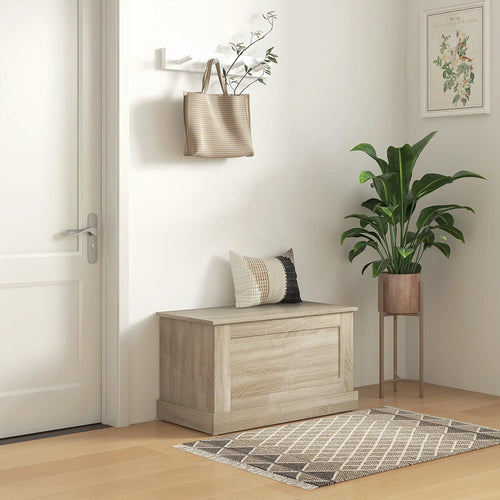 31.5 Inches Storage Chest, Wooden Trunk with Safety Hinge, Natural Wood Grain