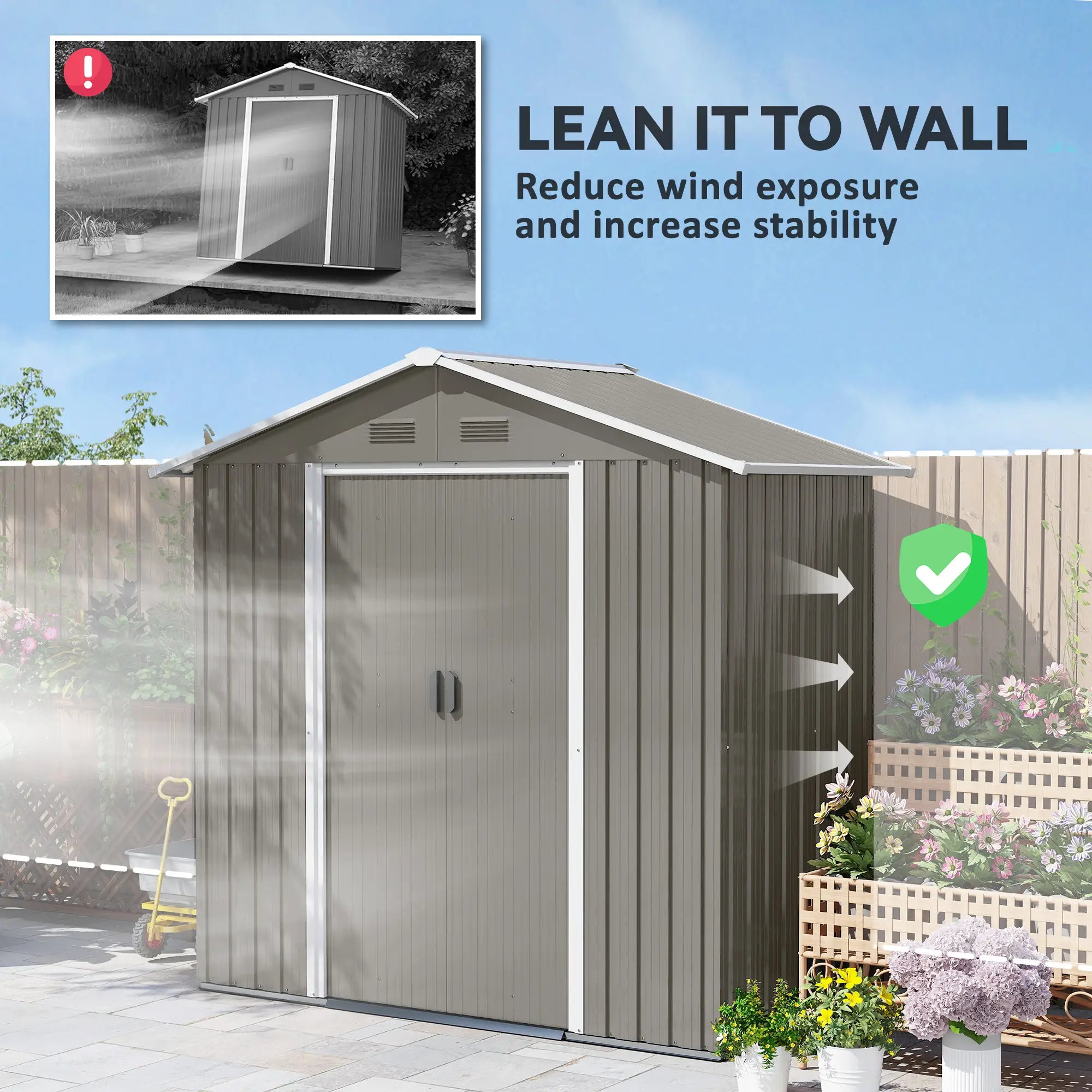 6.5x3.5ft Metal Garden Shed, Outdoor Tool Storage, Double Sliding Doors, Vents, Grey Sheds at Gallery Canada