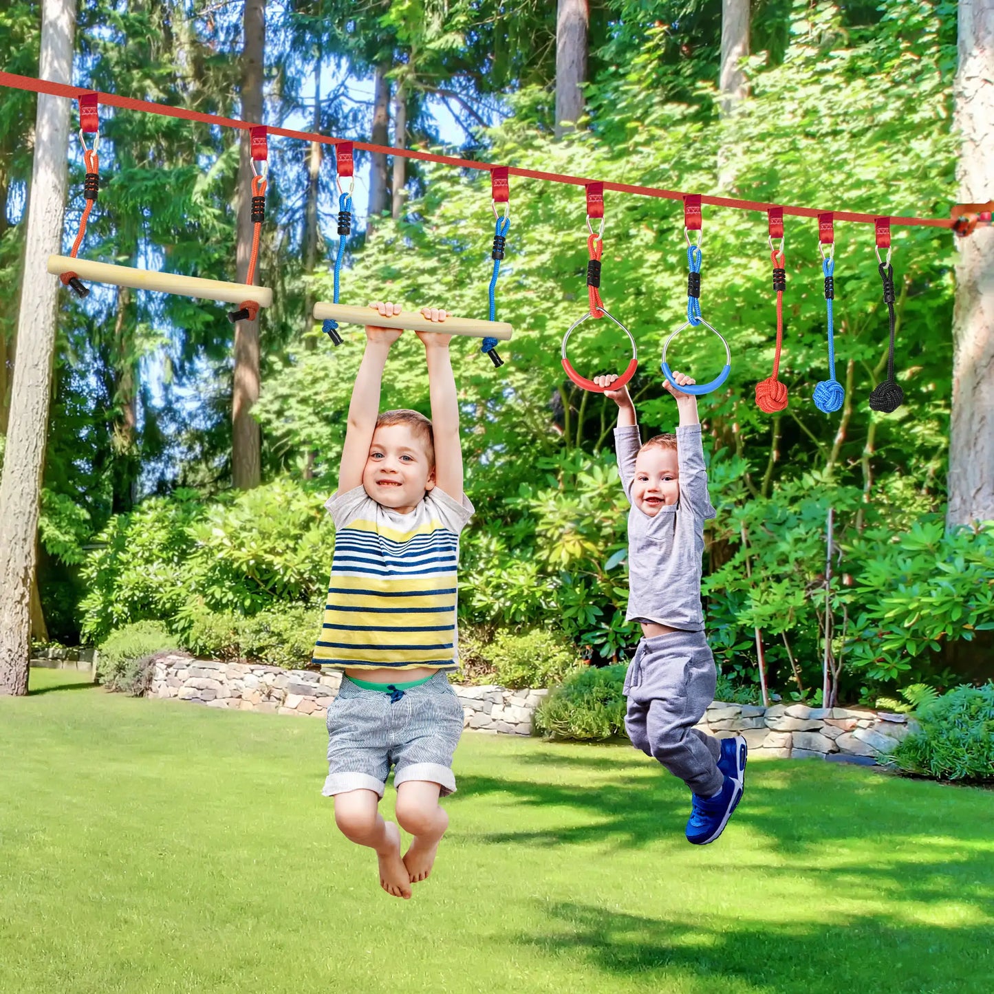 Slackline Set, 30-Piece, 10m Rope With Obstacles, Climbing Frame Gym Sets & Swings at Gallery Canada