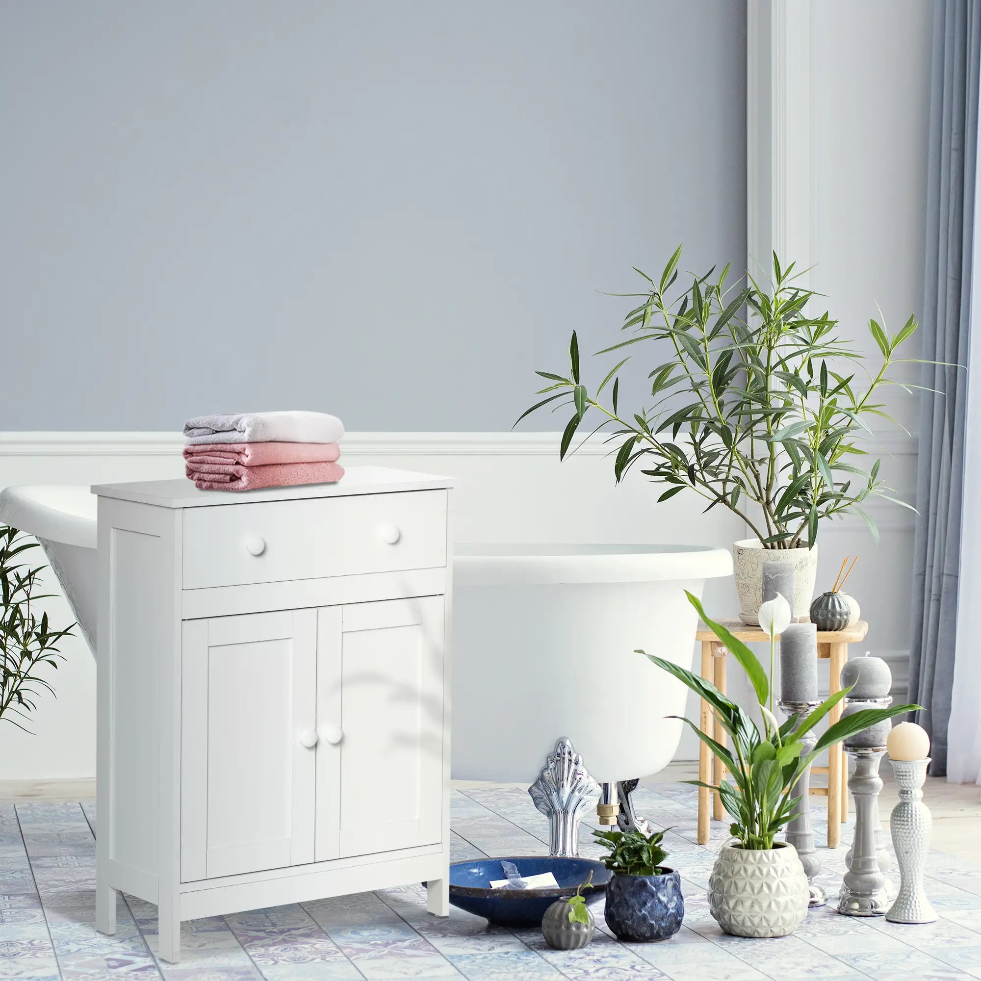 Bathroom Cabinet, Freestanding Sideboard with Drawer, Adjustable Shelf, White Bathroom Cabinets at Gallery Canada