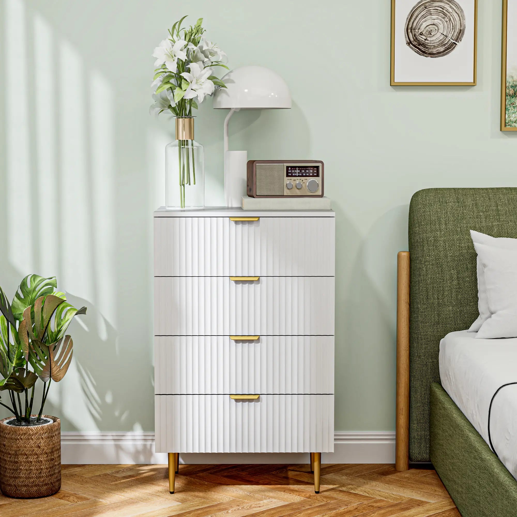 Modern 4 Drawer Dresser, Gold Legs, Bedroom Chest, White Storage Cabinets at Gallery Canada