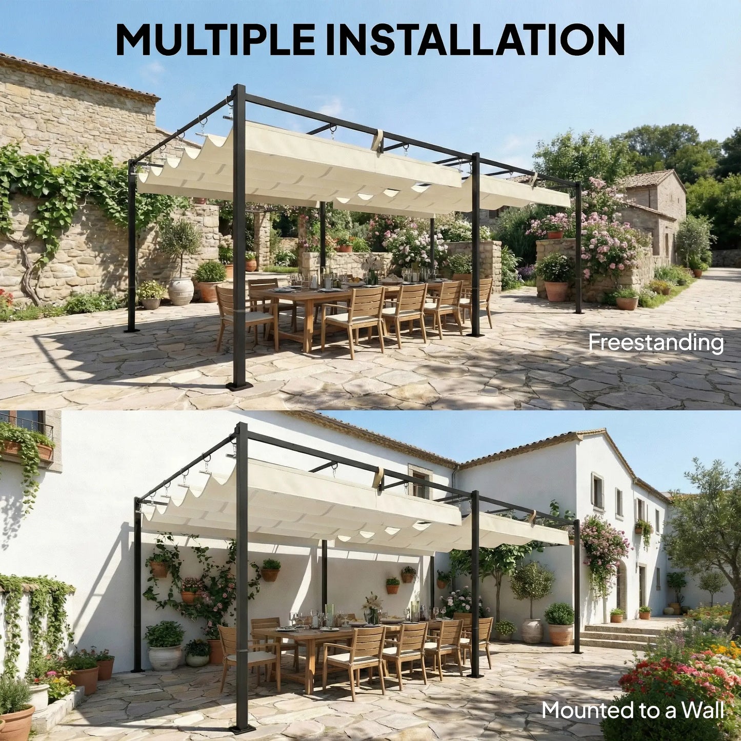 19' x 10' Pergola, Retractable Canopy, UV50+, Cream Pergolas at Gallery Canada