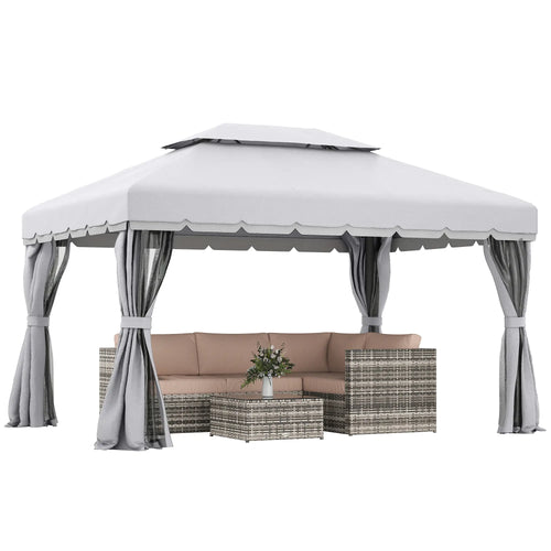 13' x 10' Outdoor Gazebo, 2-Tier Polyester Roof, Vented Mesh Sidewall, Aluminum Frame, Grey