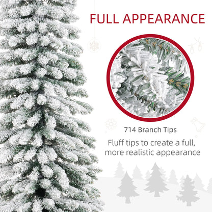 9ft Snow-Flocked Artificial Christmas Tree, Slim Pencil, Metal Base, Green Flocked Christmas Trees at Gallery Canada