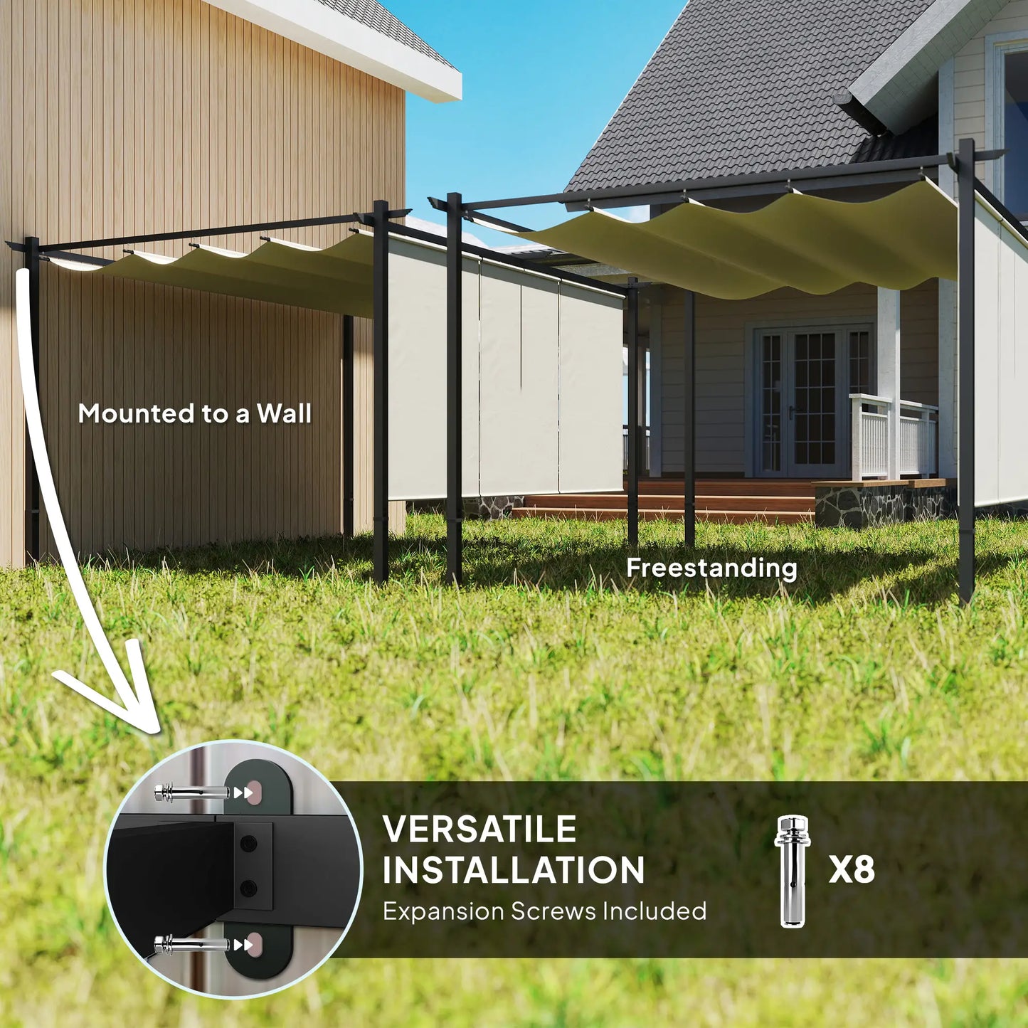10' x 12' Retractable Pergola Canopy, Wall Mounted or Free Standing, UPF30+ Pergolas at Gallery Canada