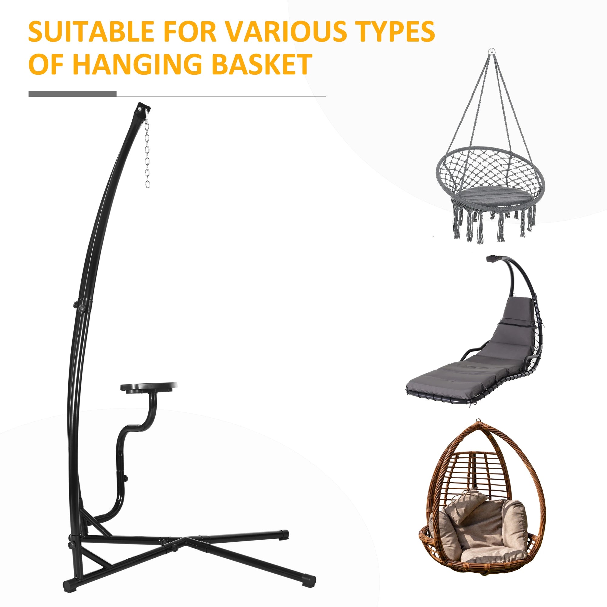 Hammock Chair Stand, Metal C-Stand with Tray, Indoor Outdoor, Black Hammock Stands at Gallery Canada