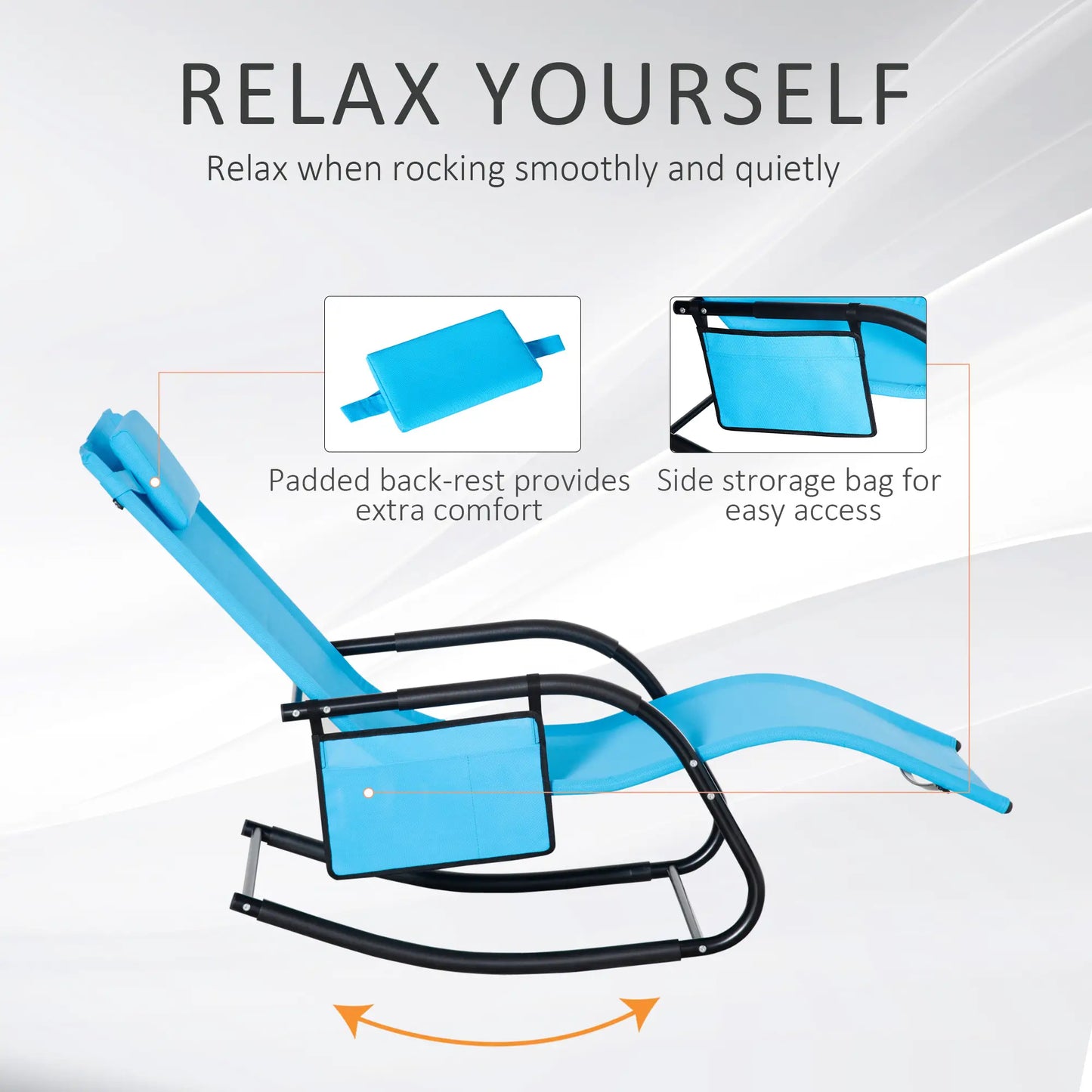 Outdoor Rocking Chair, Mesh Fabric, Removable Headrest, Side Pocket, Dark Blue Outdoor Rocking Chairs at Gallery Canada