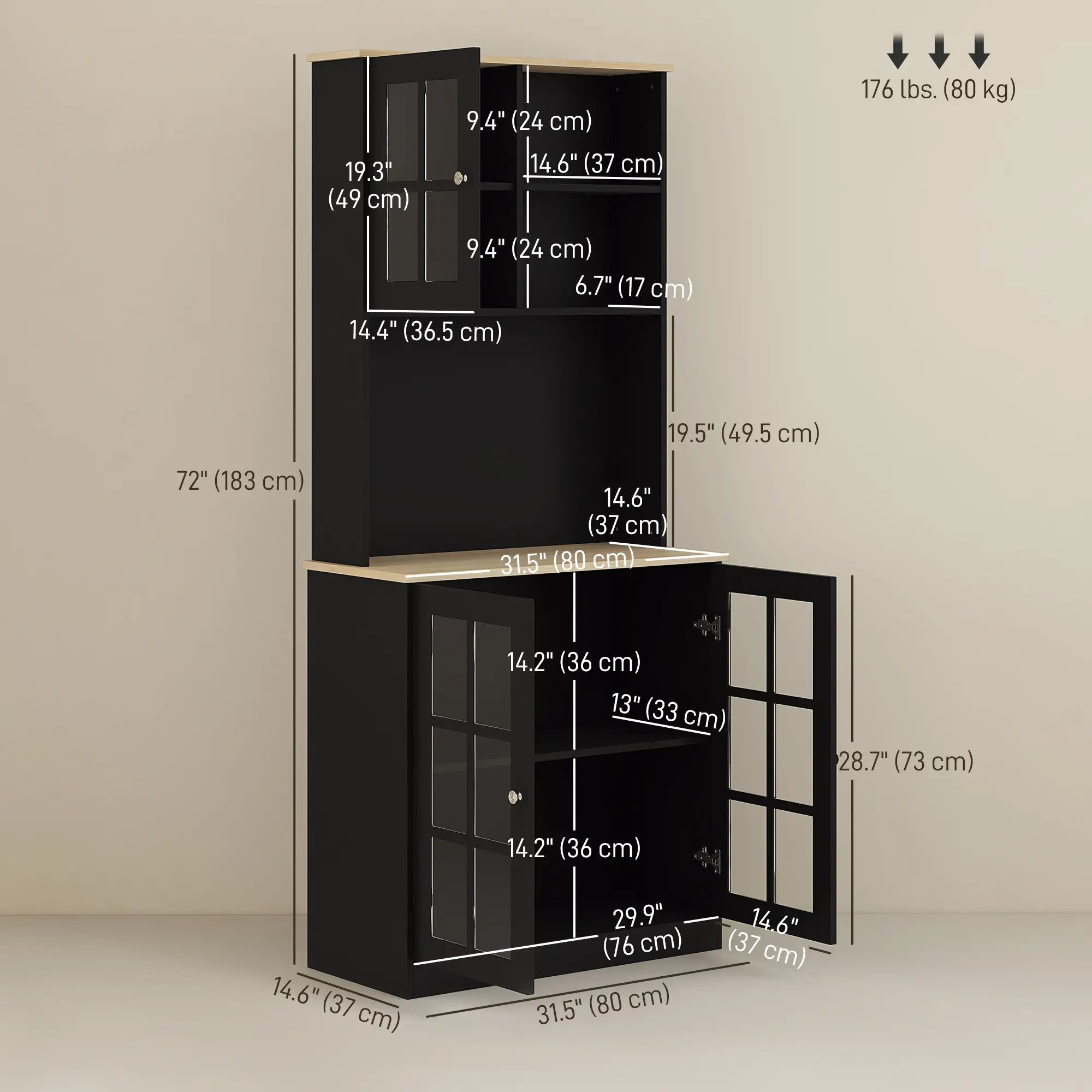 Kitchen Buffet with Hutch, 3 Cabinets, 2 Shelves, Black Kitchen Pantry Cabinets at Gallery Canada