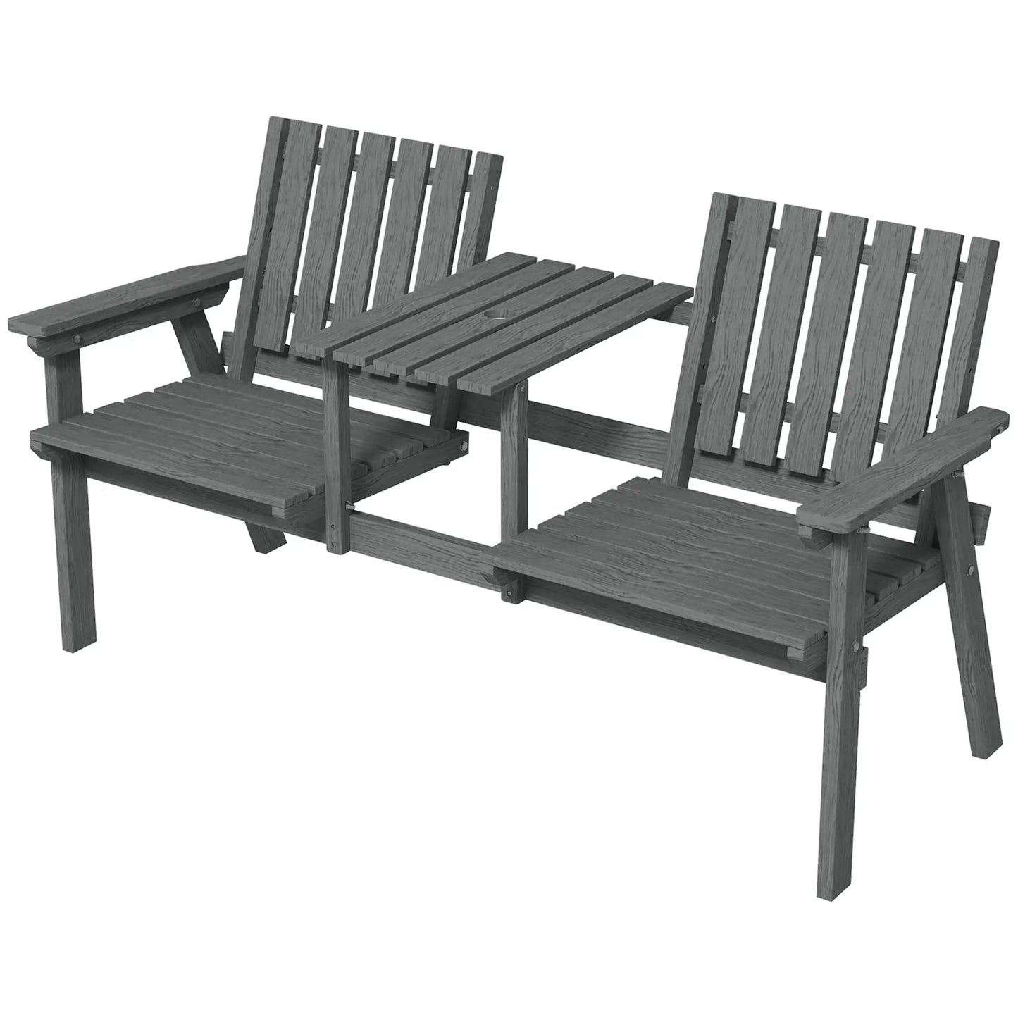 2-Seater Garden Bench with Middle Table, Umbrella Hole, Grey Patio Chairs Grey at Gallery Canada