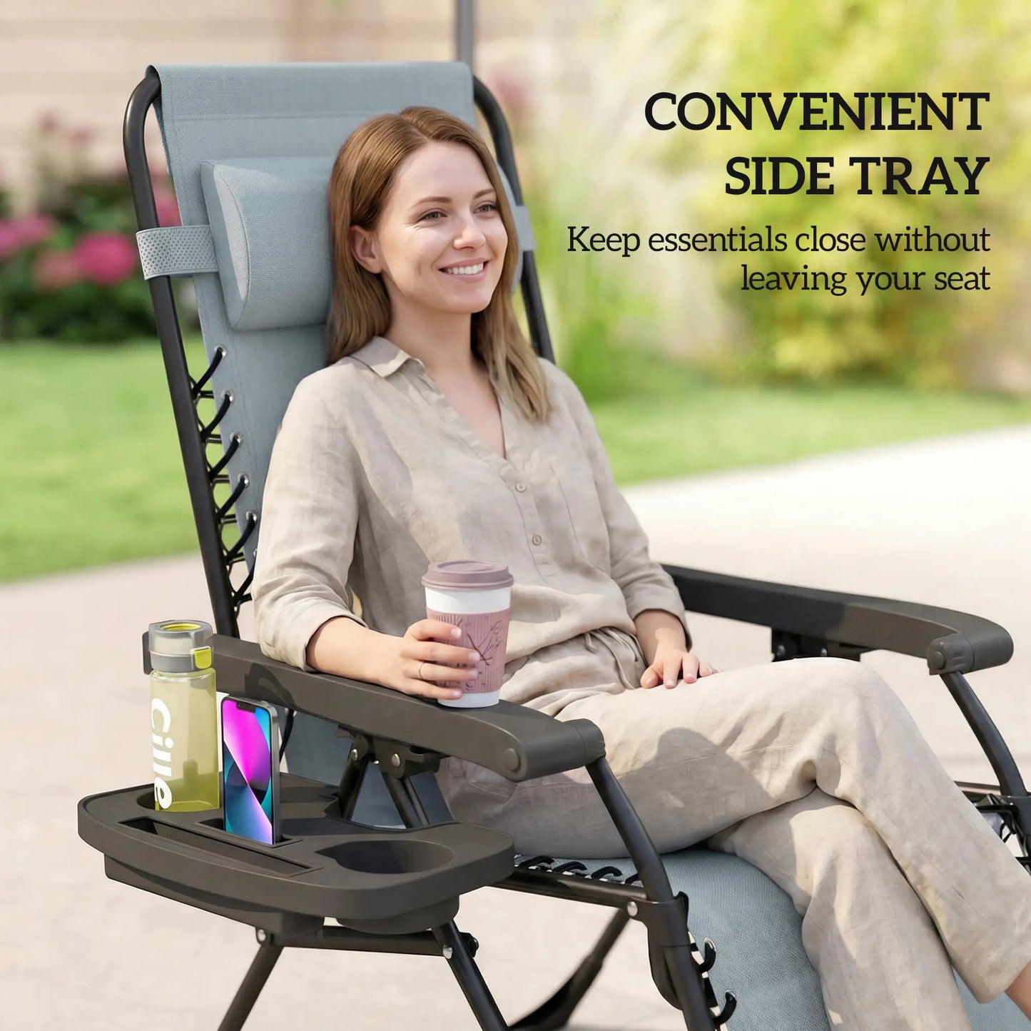 Zero Gravity Chair Set Of 2, Folding Reclining Outdoor Lounge Chair, Light Grey Lounger Chairs at Gallery Canada