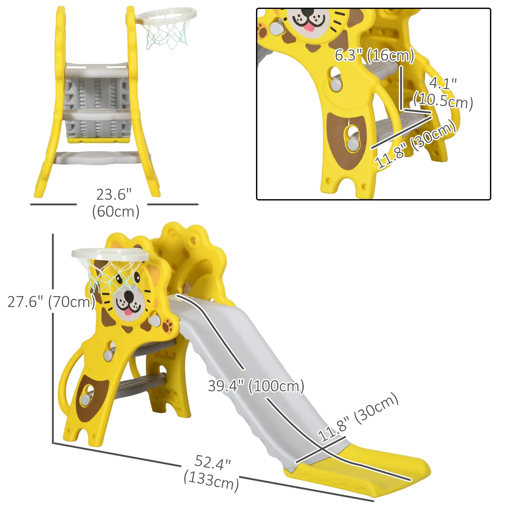 3 in 1 Toddler Slide, Basketball Hoop, Climber, 18-36 Months, Yellow Gym Sets & Swings at Gallery Canada