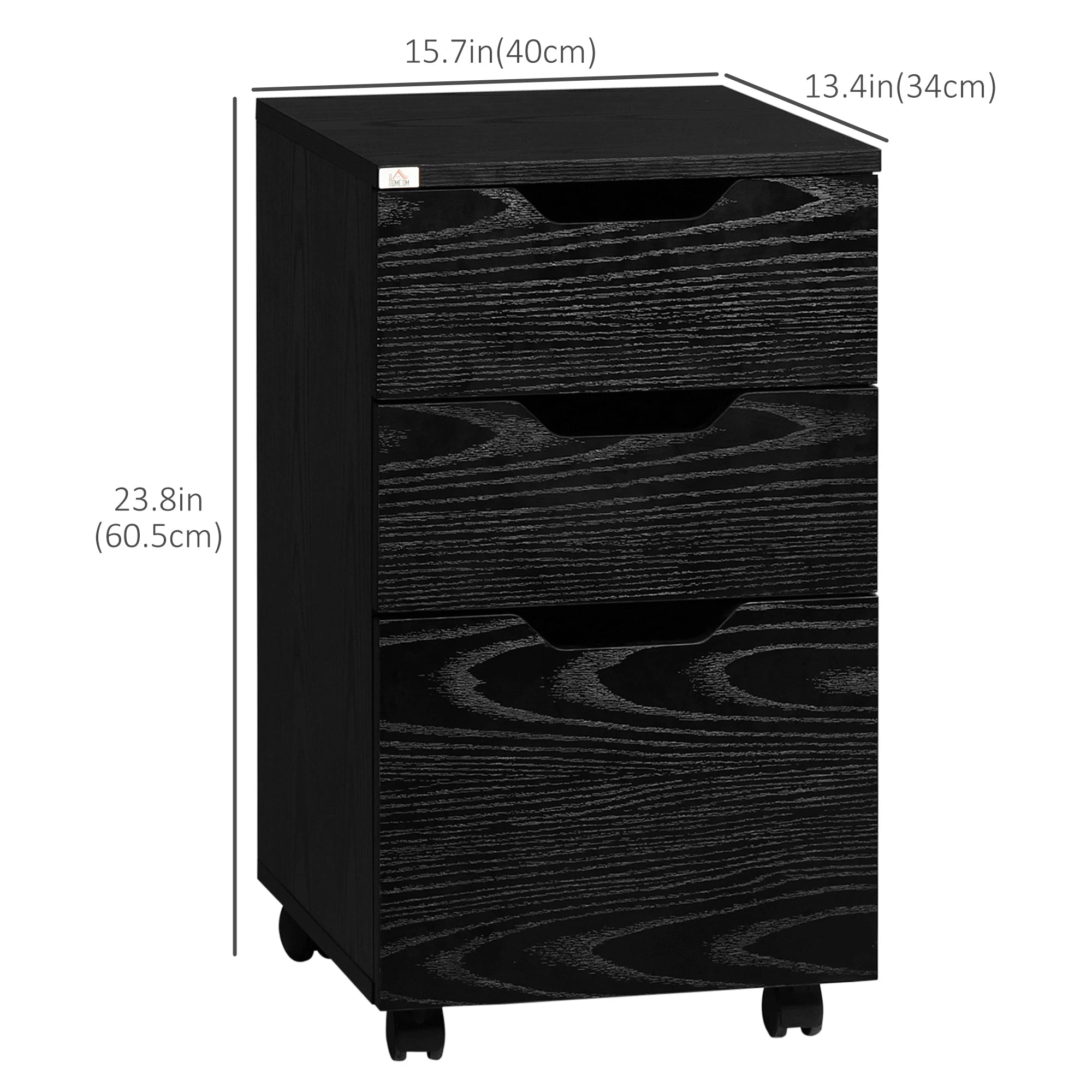 3 Drawer Vertical Filing Cabinet, Mobile Under Desk Storage, Wood Grain, Black Office Cabinets & Cupboards at Gallery Canada