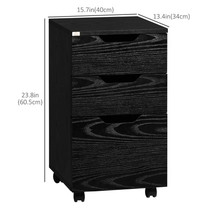 3 Drawer Vertical Filing Cabinet, Mobile Under Desk Storage, Wood Grain, Black Office Cabinets & Cupboards at Gallery Canada