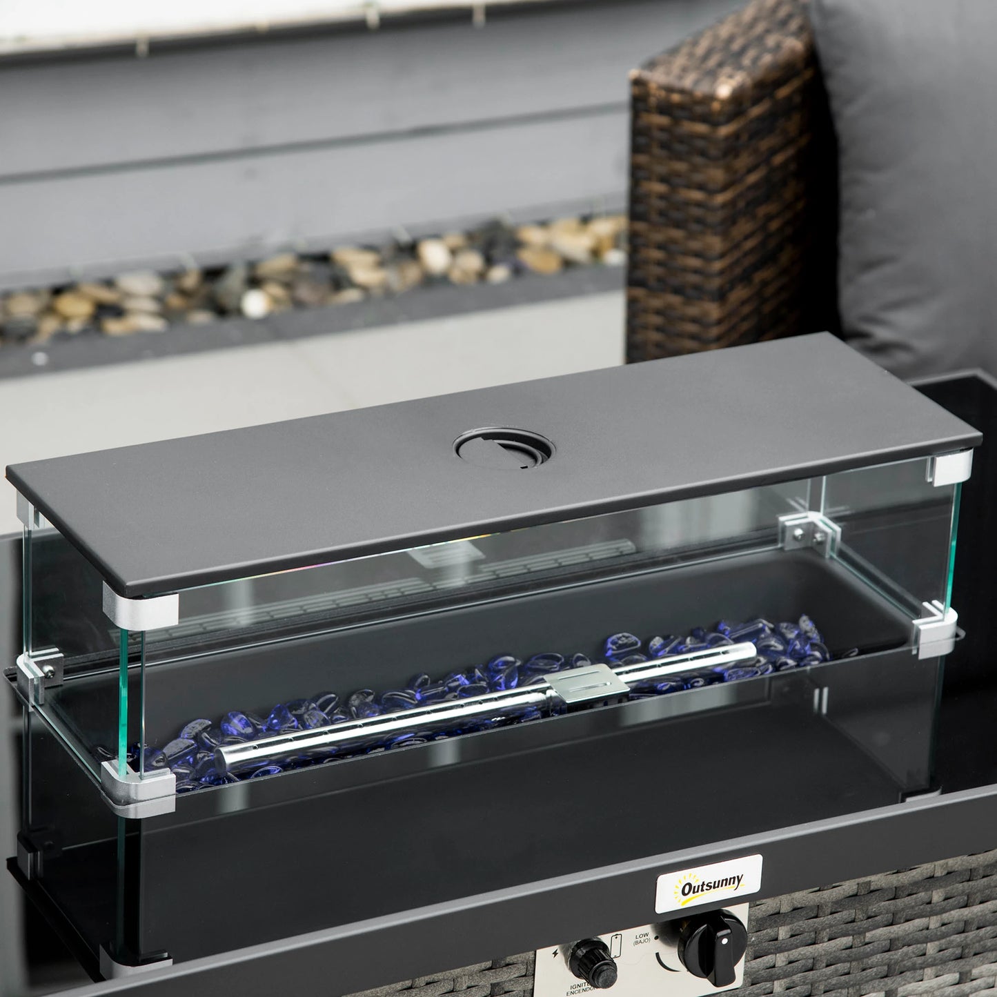 43" Propane Fire Pit Table, 50,000 BTU, Blue Glass Rock, Grey Fire Pits at Gallery Canada