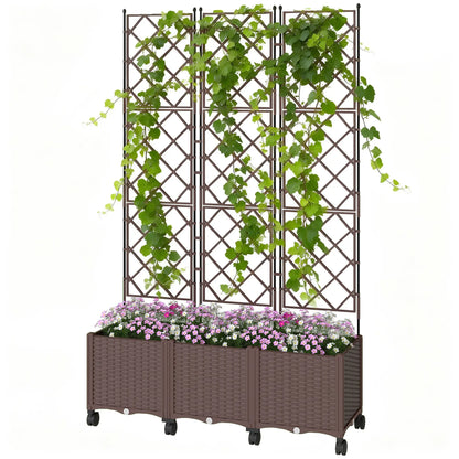 Plastic Raised Garden Bed With Trellis, Self Watering Planter Box With Wheels Raised Garden Beds Brown at Gallery Canada