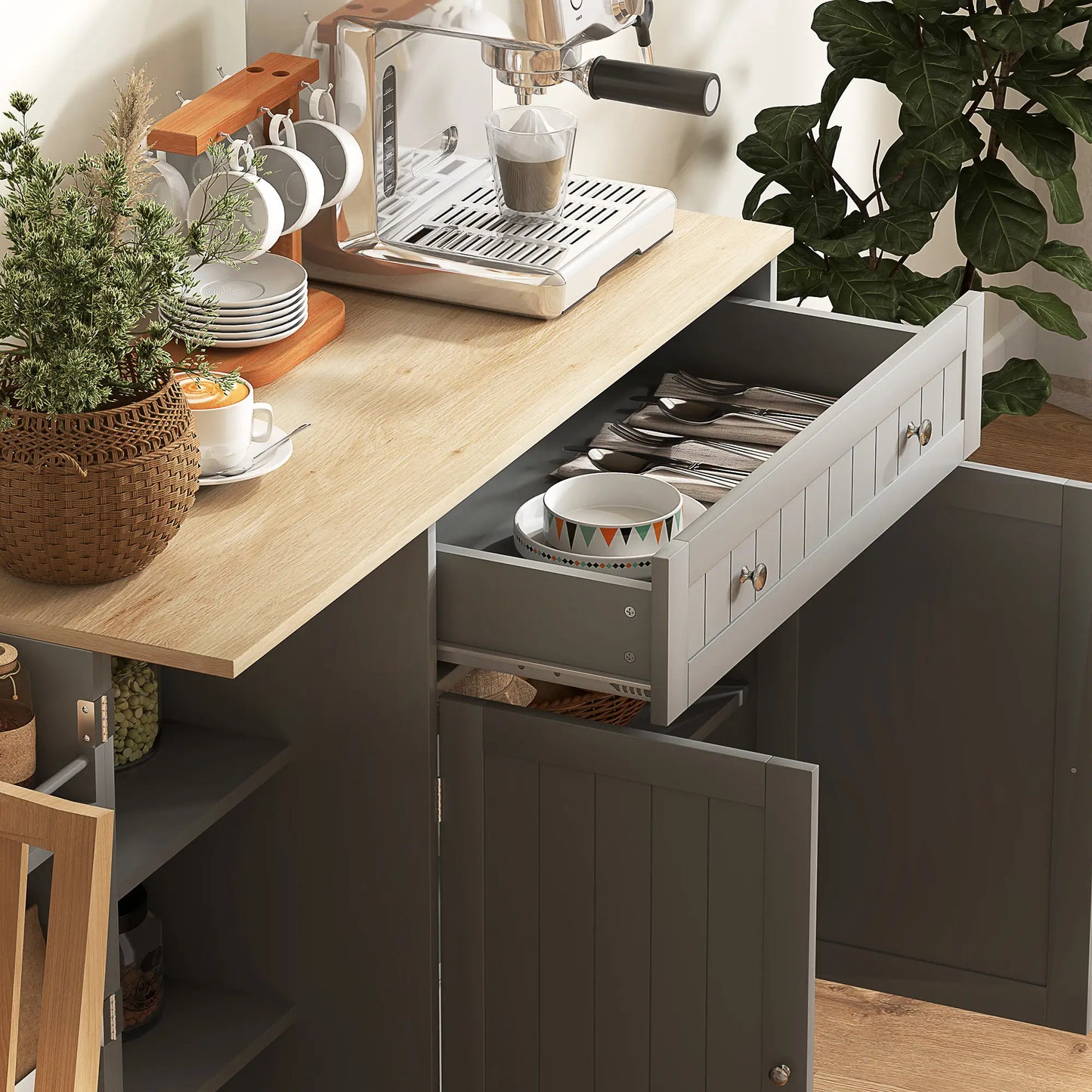 Modern Sideboard Cabinet, 41" Kitchen Buffet, Grey Bar Cabinets at Gallery Canada