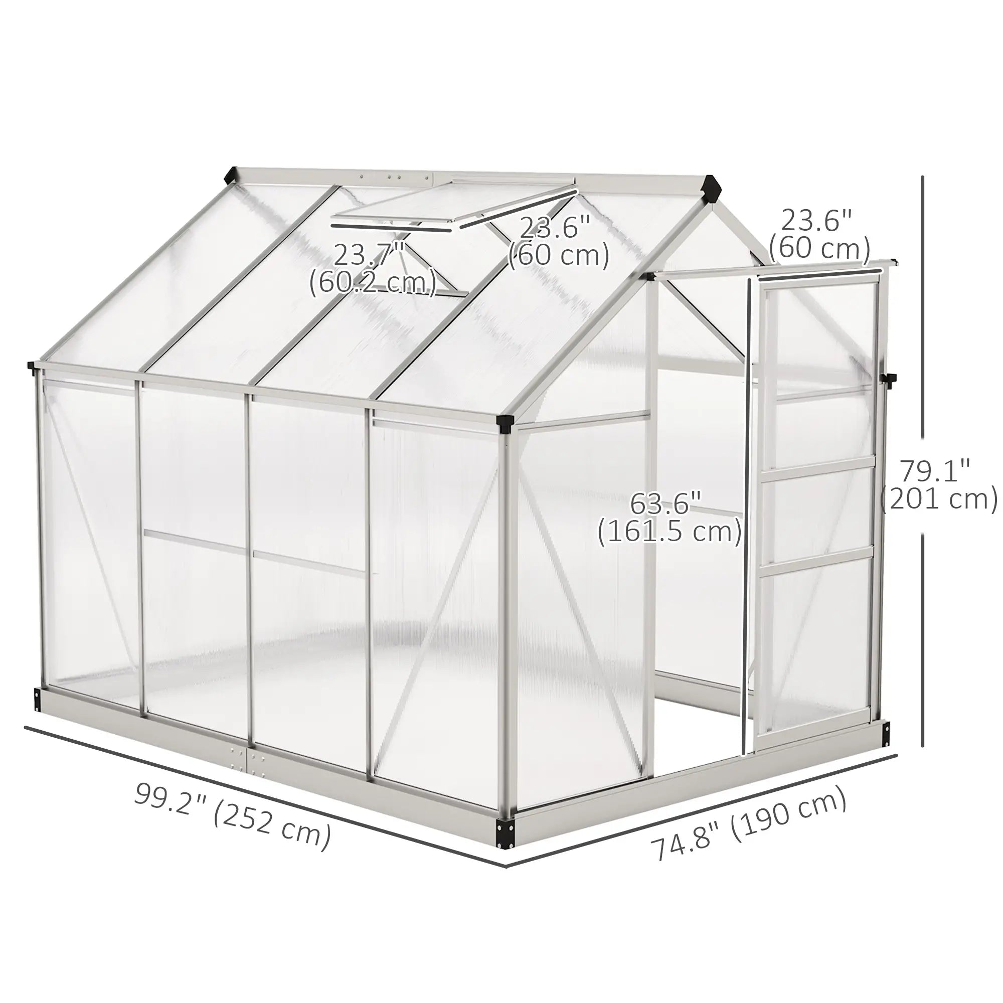 6' x 8' x 6.6' Polycarbonate Greenhouse, Walk-In Garden Kit, Silver Walk In Greenhouses at Gallery Canada