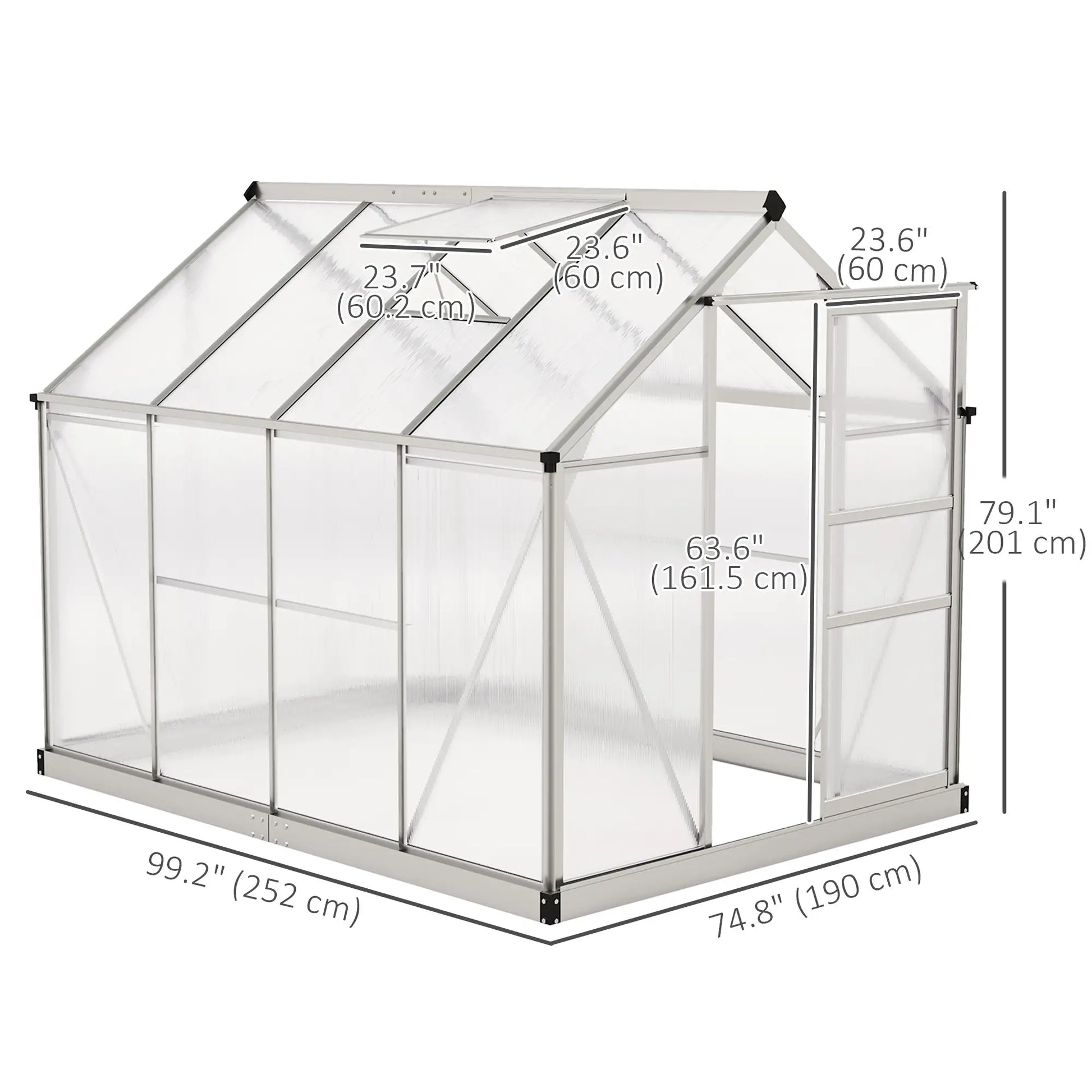 6' x 8' x 6.6' Polycarbonate Greenhouse, Walk-In Garden Kit, Silver Walk In Greenhouses at Gallery Canada