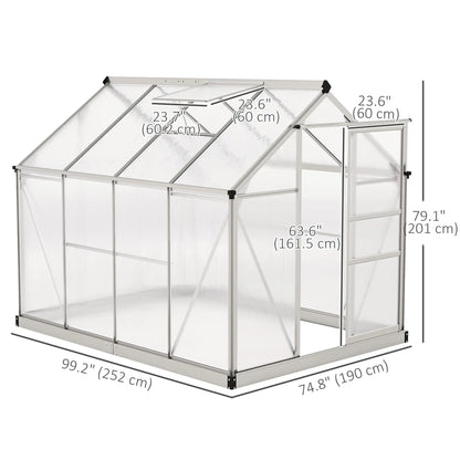 6' x 8' x 6.6' Polycarbonate Greenhouse, Walk-In Garden Kit, Silver Walk In Greenhouses at Gallery Canada