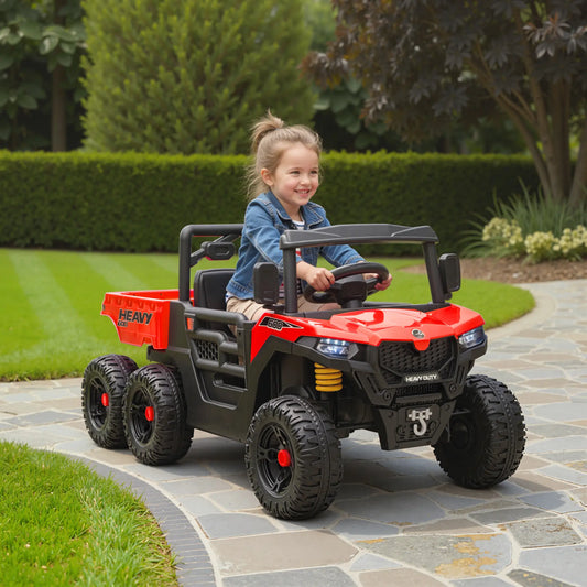 24V 4WD Kids Ride On Truck, 6 Wheels, 2 Seater, Remote, Dump Bed, Red Electric Toy Cars Red at Gallery Canada