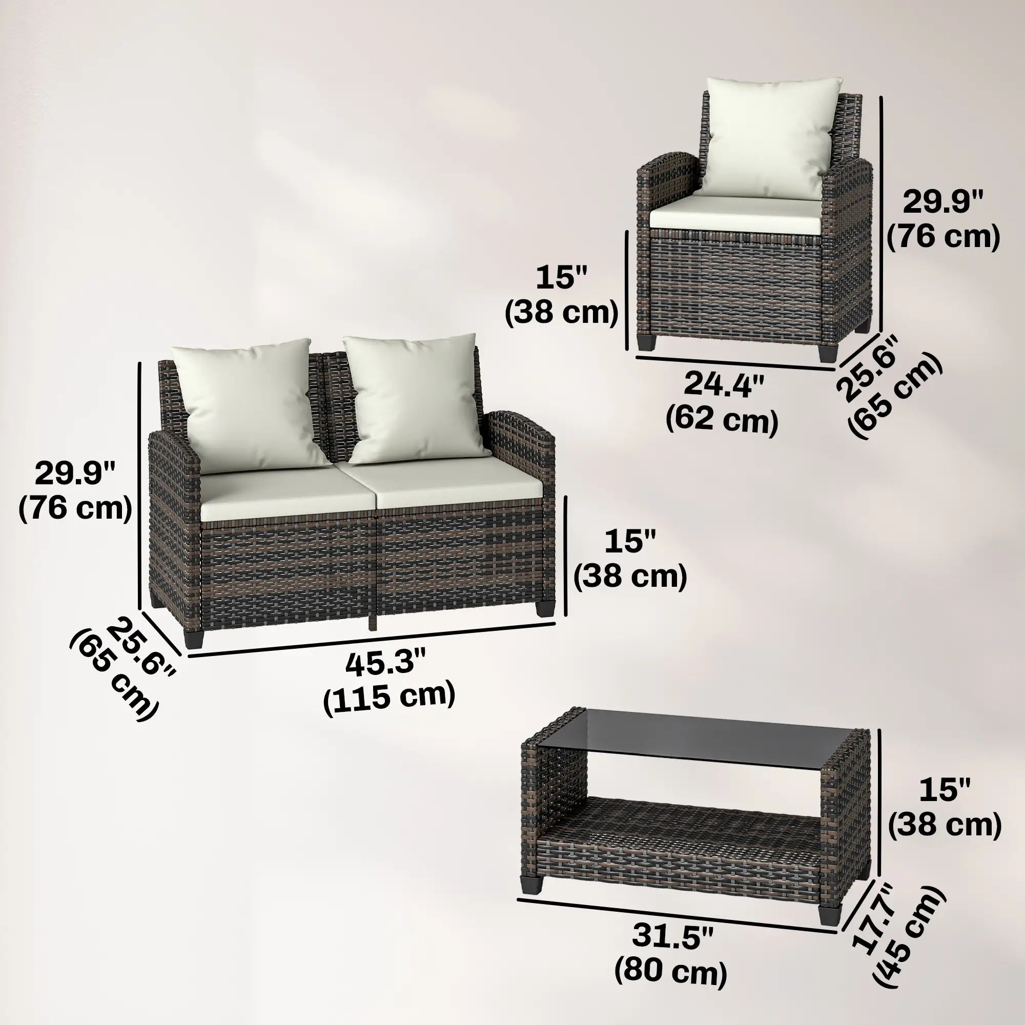 4 Piece Wicker Patio Furniture Set, Loveseat, Chairs, 2 Tier Table, Beige Patio Furniture Sets at Gallery Canada