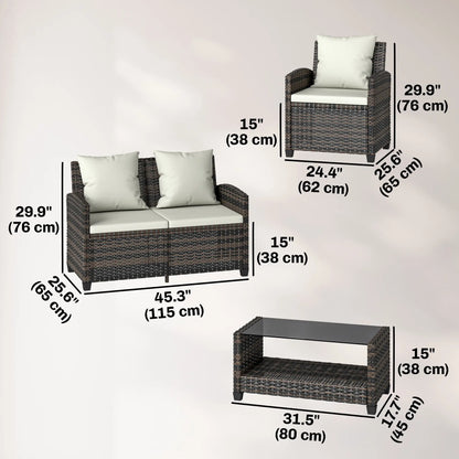 4 Piece Wicker Patio Furniture Set, Loveseat, Chairs, 2 Tier Table, Beige Patio Furniture Sets at Gallery Canada