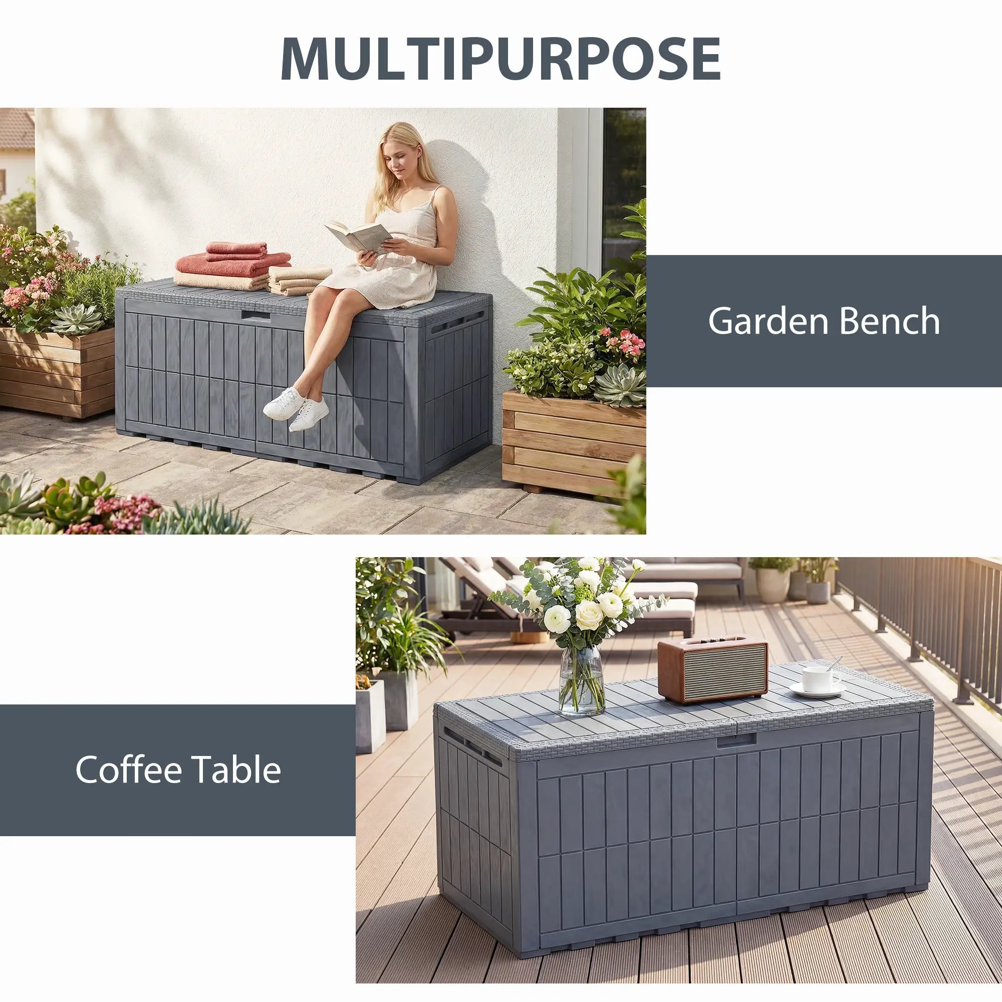 220 Gallon Resin Deck Box, Waterproof Lockable Outdoor Storage Patio Storage Boxes at Gallery Canada